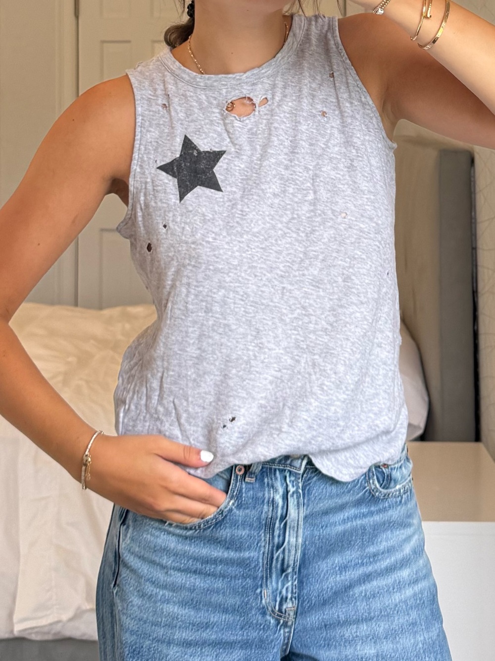 Chaser Light Gray Sleeveless Tank with Black Star